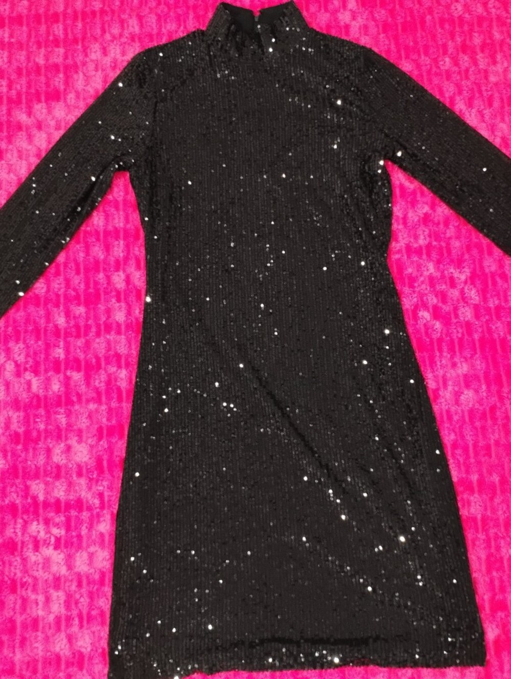 GB girls Black Sequin Mock Neck Long Sleeve Dress-sizeM